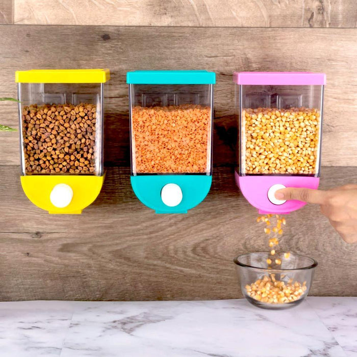 2259 Wall Mounted Cornflakes/Cereal/Pulses/Beans/Oatmeal/Candy/Namkeen/Dry Food Storage Box/Tank - 1100 ml (assorted color) DeoDap