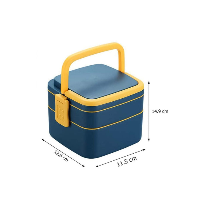 2838A BLUE DOUBLE-LAYER PORTABLE LUNCH BOX STACKABLE WITH CARRYING HANDLE AND SPOON LUNCH BOX , Bento Lunch Box DeoDap