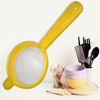 Multicolored tea and coffee strainers, set for various beverages.