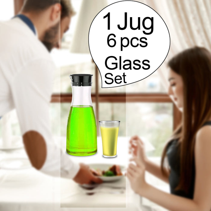 076_Transparent Unbreakable Water Juicy Jug and 6 Pcs. Glass Combo Set for Dining Table Office Restaurant Pitcher DeoDap