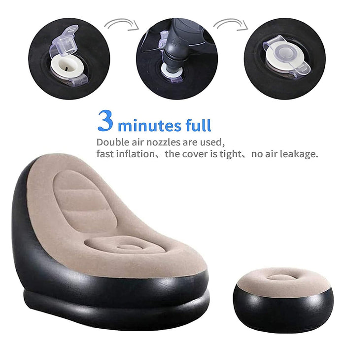 8062 Inflatable Sofa Lounge Chair Ottoman, Blow Up Chaise Lounge Air Sofa, Indoor Flocking Leisure Couch for Home Office Rest, Inflated Recliners Portable Deck Chair for Outdoor Travel Camping Picnic. DeoDap