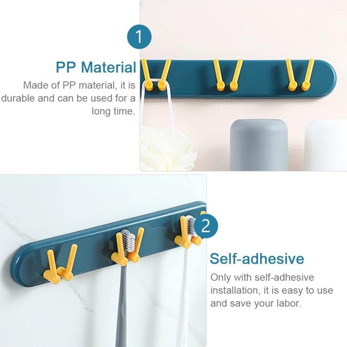 Toothbrush Holder Plastic Bathroom Accessories Organizer Wall Mounted Hanging Mount Shelf & Hooks (1pc)