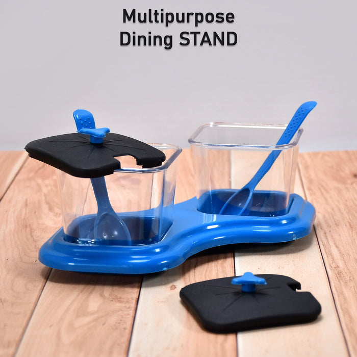 0148 Dining Table Stand 2 Pcs Pickle Jar Spice Tray Spoons Virgin Plastic Kitchen Storage Container Serving Salt Pepper Sauces Chutney Masala Mukhwas Aachar DeoDap