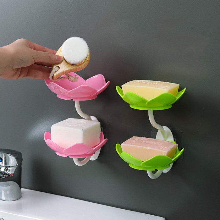 Dabble Layer Flower Self Draining Soap Dish Holder, Bathroom Shower Soap Holder Dish Storage Plate Tray for Bathroom, Kitchen, Bathtub