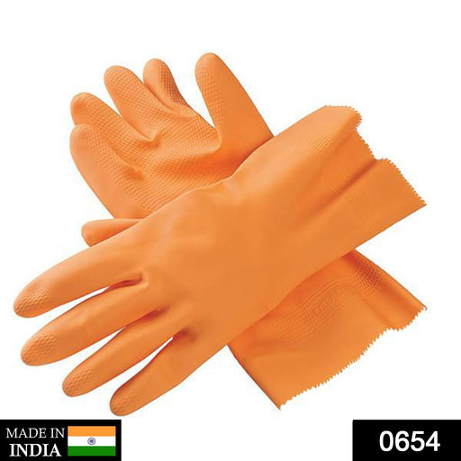 654 - Cut Glove Reusable Rubber Hand Gloves (Orange) - 1 pc DeoDap
