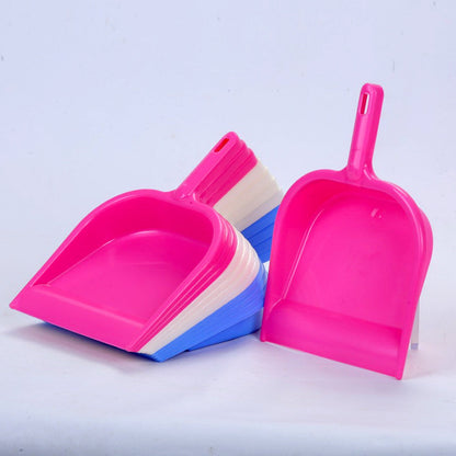 Lightweight and durable plastic dustpan with handle for quick clean-ups.