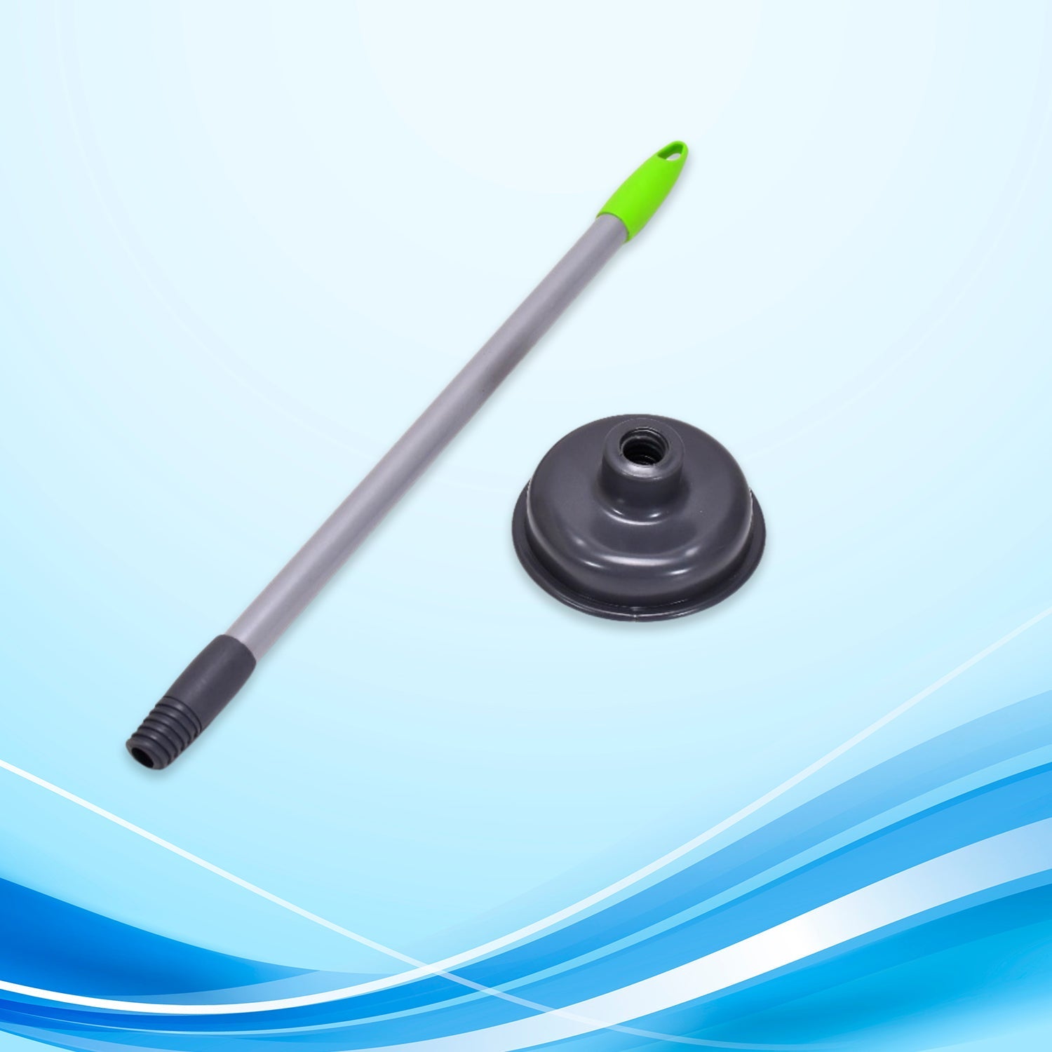 Black toilet plunger with rubber cup, detailed view