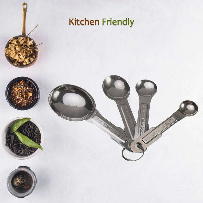 3685 Stainless Steel Measuring Spoons, 4pcs/set Durable Anti Rust Measuring Spoon Set Universal for Kitchen Baking. DeoDap
