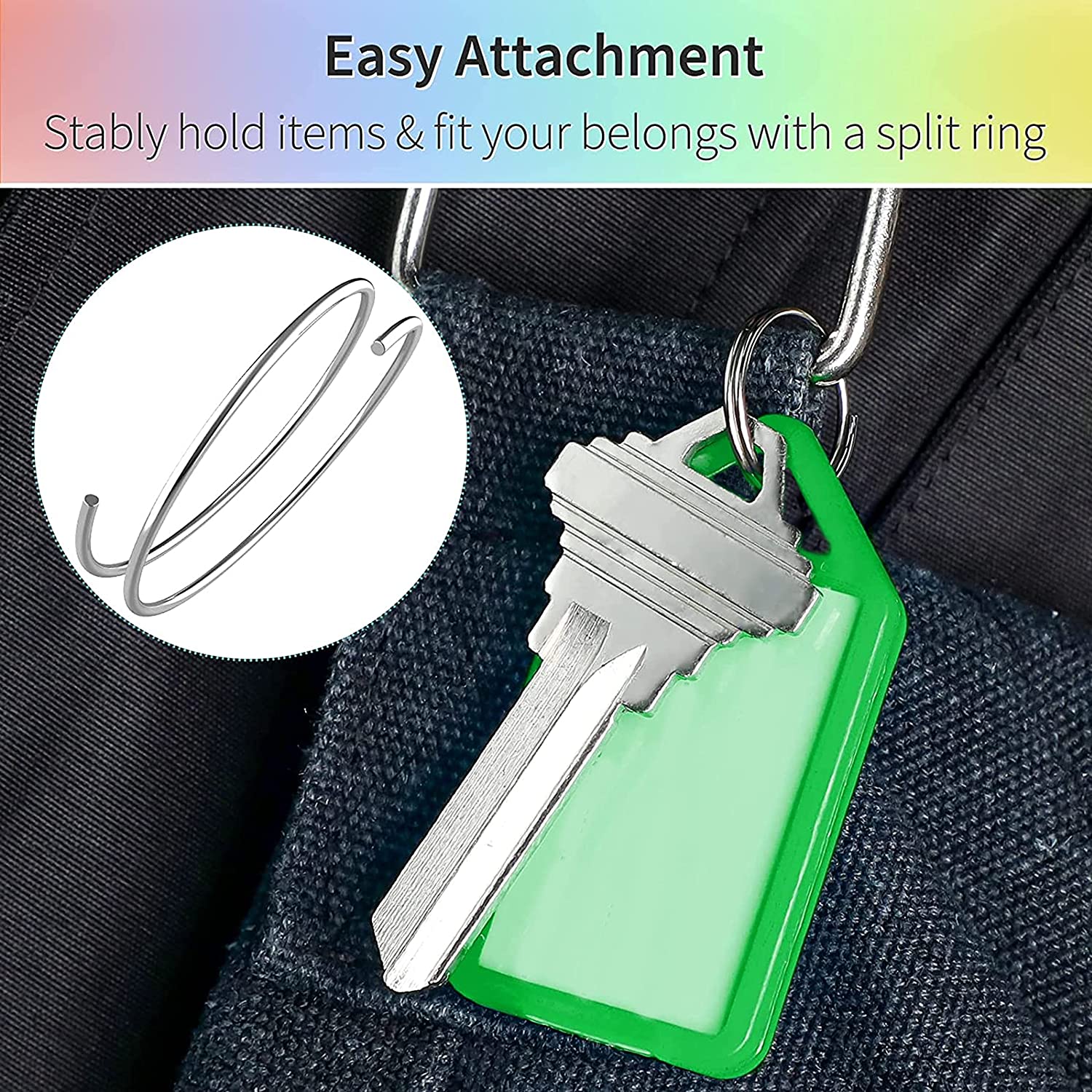 Collection of 50 keychain tags in different colors and styles