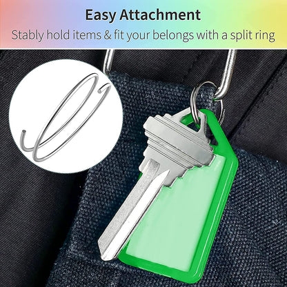 Collection of 50 keychain tags in different colors and styles