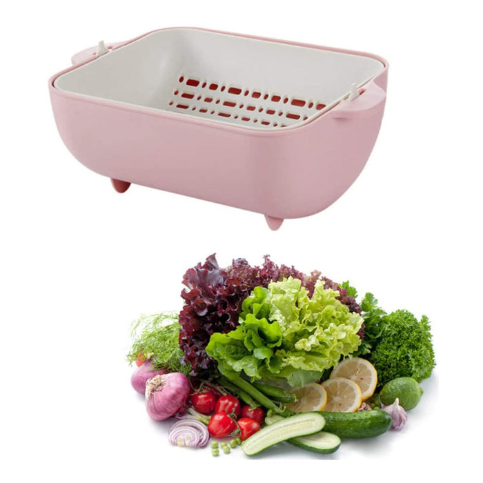 2717 Multifunctional BPA Free Double Layered Plastic Rotatable Strainer Bowl with Handles for Washing, Rinsing, Serving Vegetables & Fruits (Multicolor) DeoDap