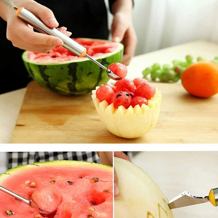 5335 Multifunctional 2 in 1 Melon Baller - Stainless Steel Dig Scoop with Fruit Carving Knife. DeoDap