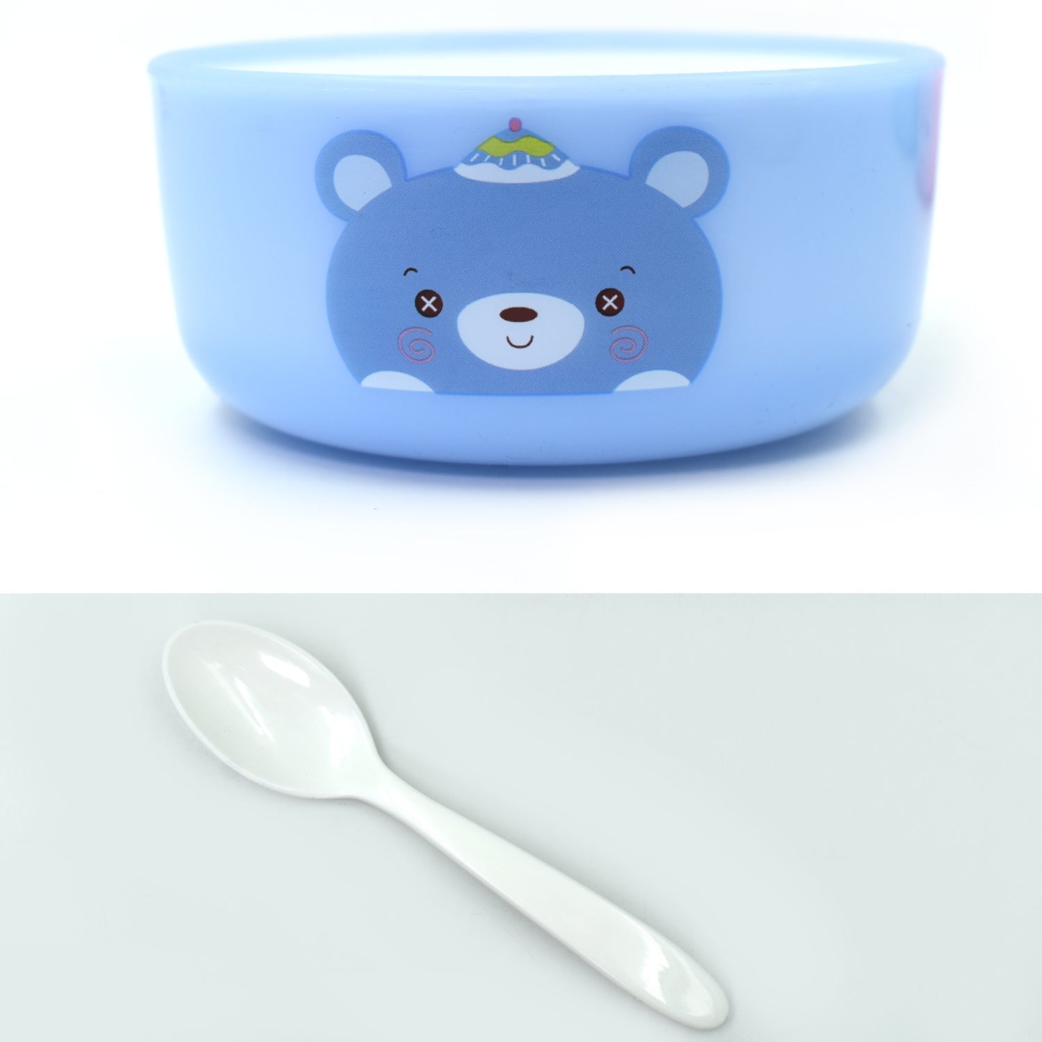 Colorful bowl set with cartoon designs, 4 bowls and spoons