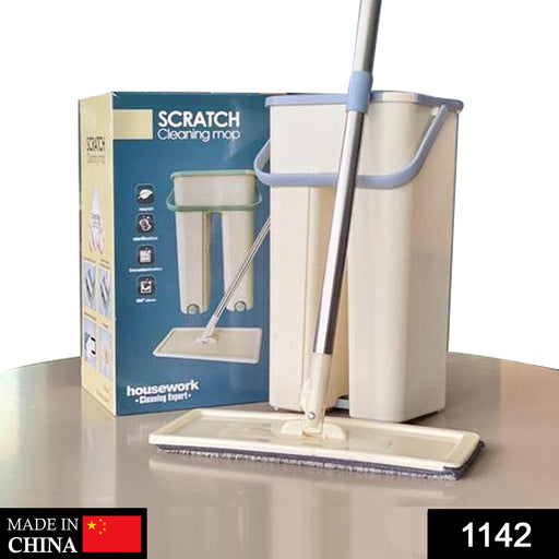 1142 Scratch Cleaning Mop with 2 in 1 Self Clean Wash Dry Hands Free Flat Mop DeoDap