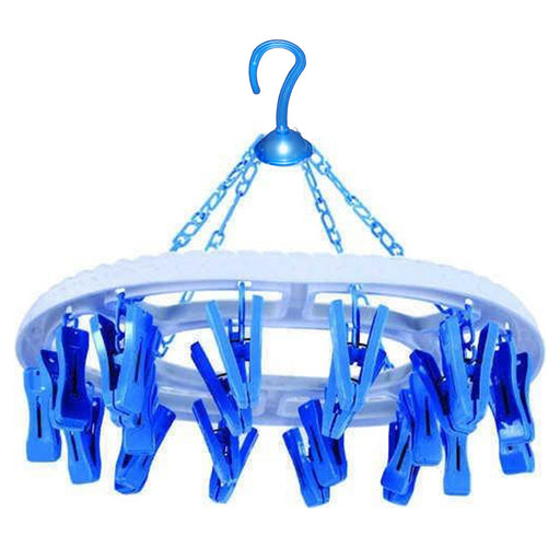 1366 Plastic Round Cloth Drying Stand Hanger with 18 Clips (Multicolour) DeoDap
