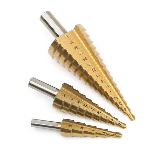 High-quality step cone drill bits with titanium coating.