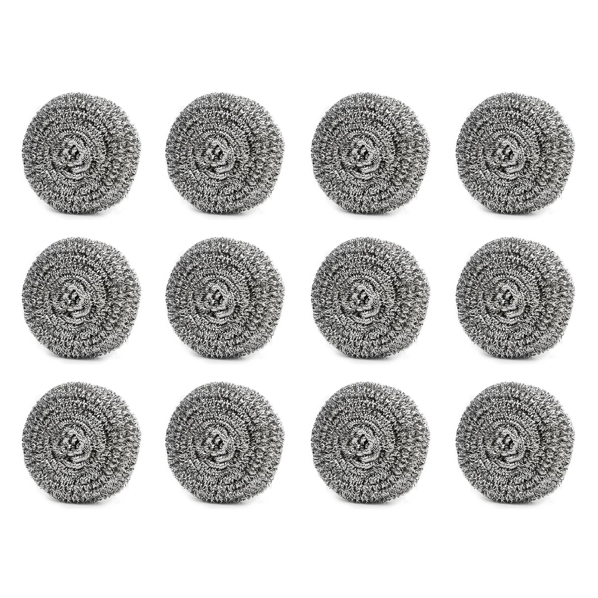 Round stainless steel scrubbers, perfect for tough cleaning, pack of 12.