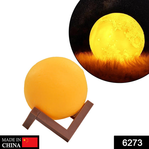 6273 Moon Night Lamp Yellow Colors Changing Touch Sensor with Wooden Stand Night Lamp for Bedroom DeoDap