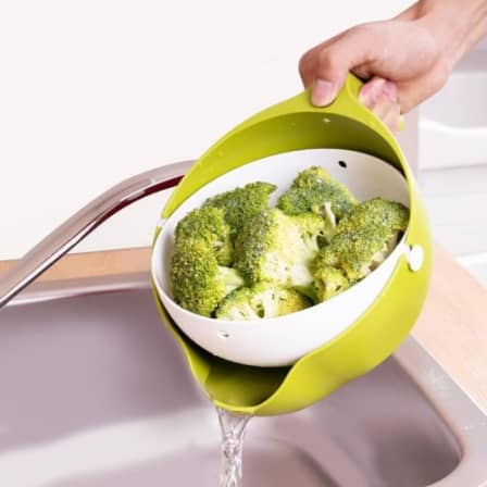 1093 Multi-Functional Washing Fruits and Vegetables Bowl & Strainer with Handle DeoDap