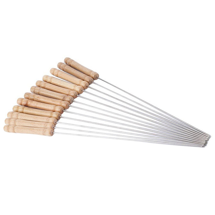 2228 Barbecue Skewers for BBQ Tandoor and Gril with Wooden Handle - Pack of 12 DeoDap