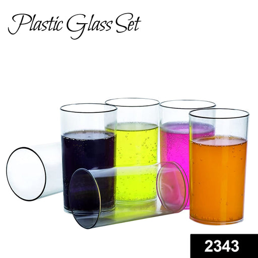 2343 Heavy unbreakable Stylish Plastic Clear look fully Transparent Glasses Set 330ml (6pcs) DeoDap
