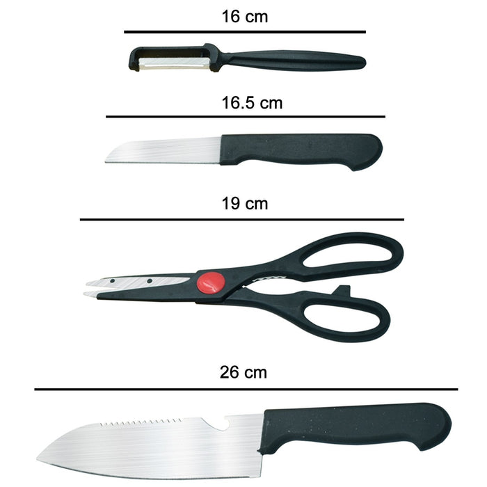 2576 Stainless Kitchen Tool Set (Butcher Knife, Standard Knife, Peeler and Kitchen Scissor) - 4 Pcs DeoDap