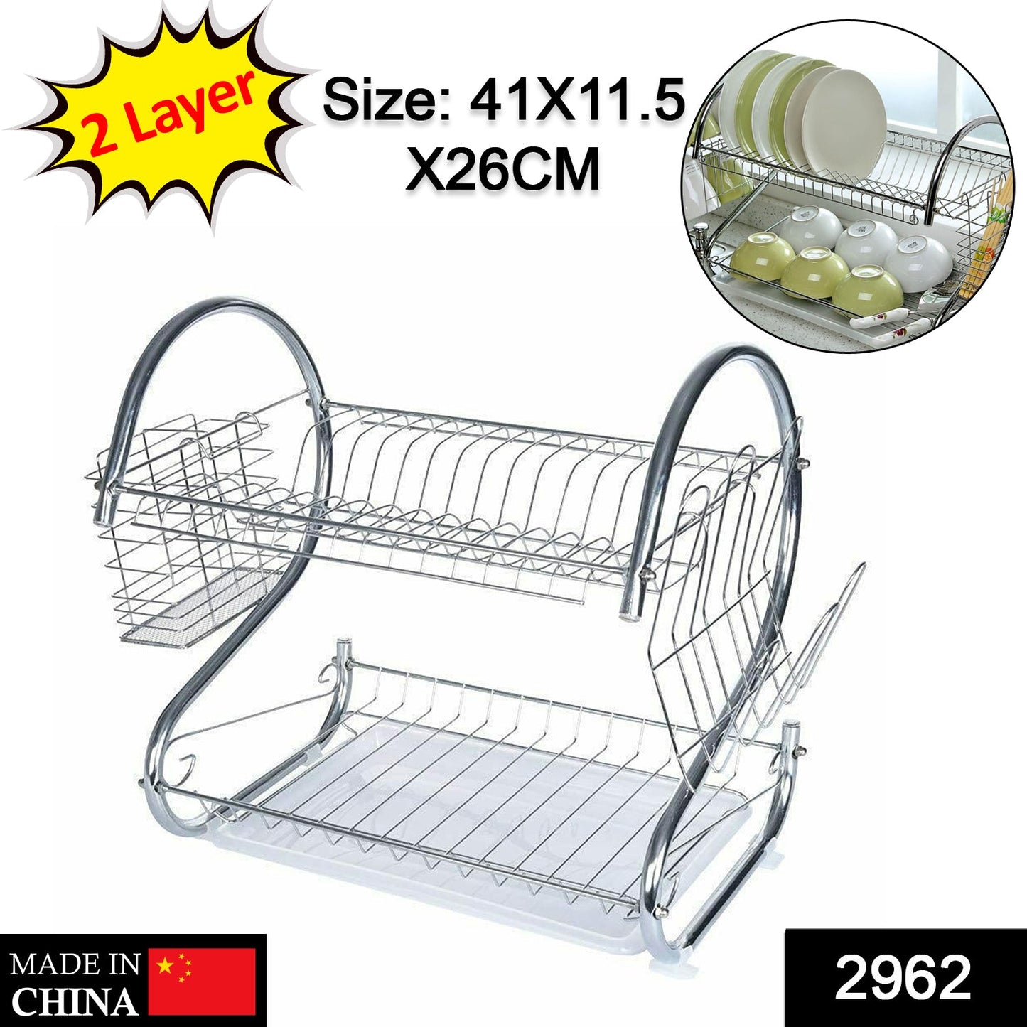 Kitchen dish rack with 2 layers, stainless steel for durable use