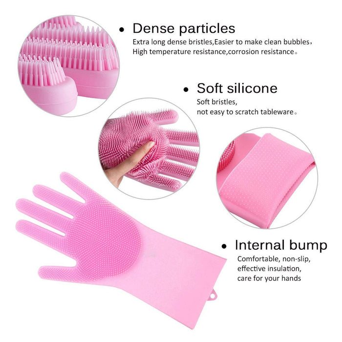 0714A Reusable Silicone Cleaning Brush Scrubber Gloves (Multicolor) DeoDap