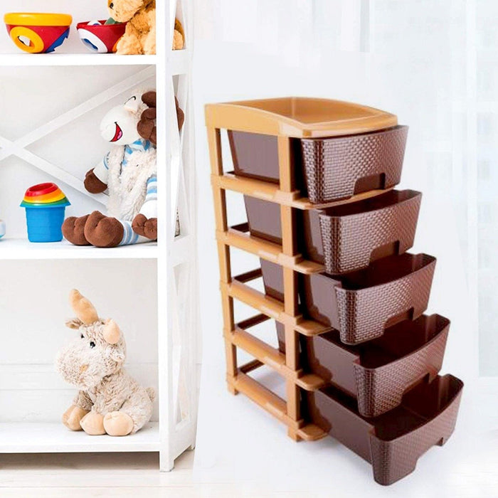 1151 5tier Plastic Modular Drawer System For Multiple Use (Brown colour) DeoDap