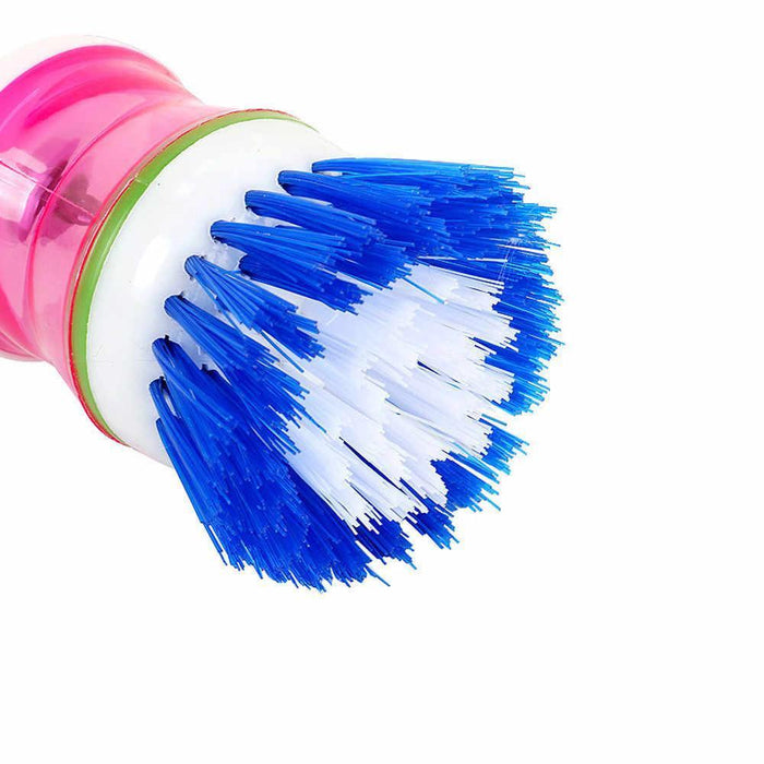 159 Plastic Wash Basin Brush Cleaner with Liquid Soap Dispenser (Multicolour) DeoDap