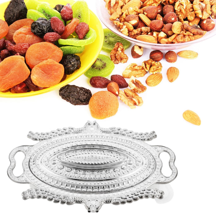 2853 Plastic Peacock Dry Fruit Silver Finish Serving Tray DeoDap