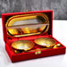 2947 Gold Silver Plated 2 Bowl 2 Spoon Tray Set Brass with Red Velvet Gift Box Serving Dry Fruits Desserts Gift DeoDap