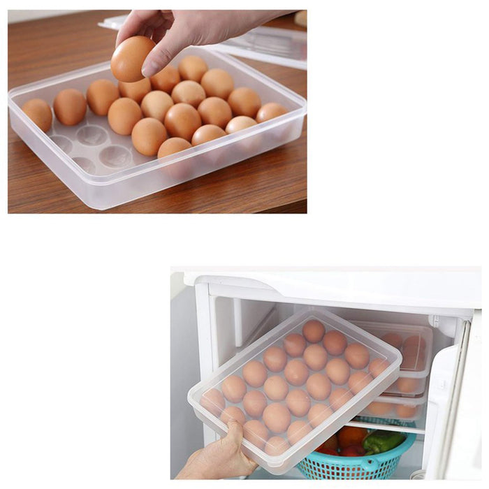 2645 24 Grids Plastic Egg Box Container Holder Tray for Fridge with Lid for 2 Dozen Egg Tray DeoDap