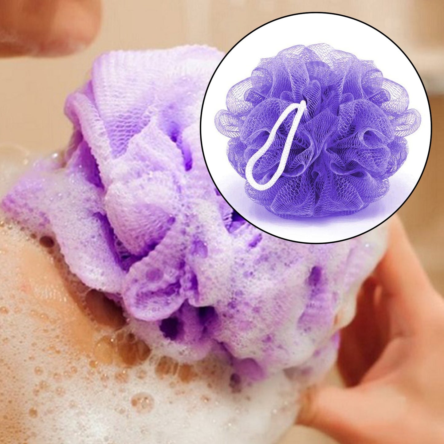 Bath loofah poufs, pack of 6, great for exfoliating and refreshing skin.