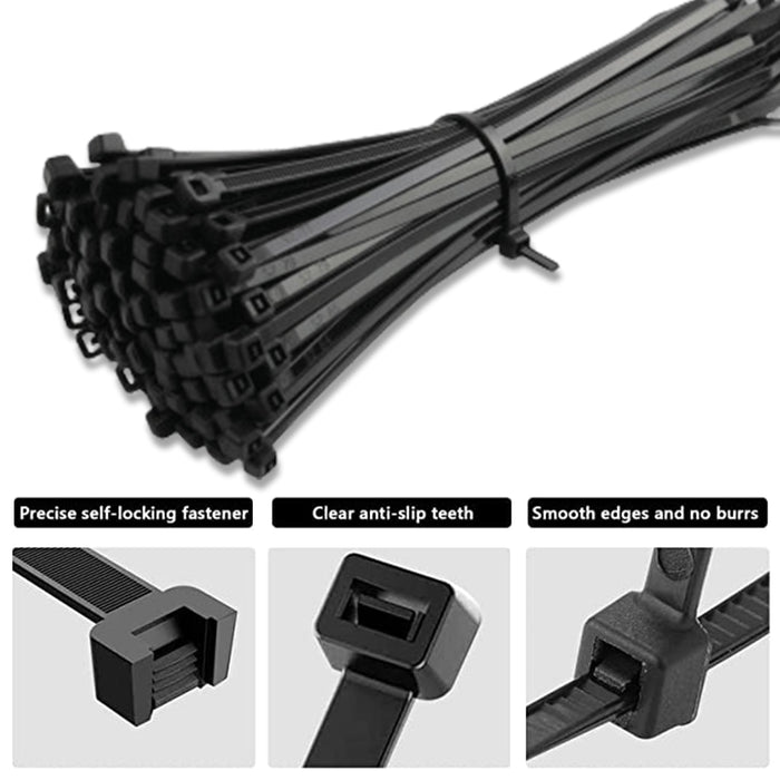 Reusable Cable Ties Black 100 Pack - 200mm x 3.6mm Plastic Cable Ties 8  Inch Zip Ties Self Locking Tie Wraps for Home Office Garage Workshop and  DIY 