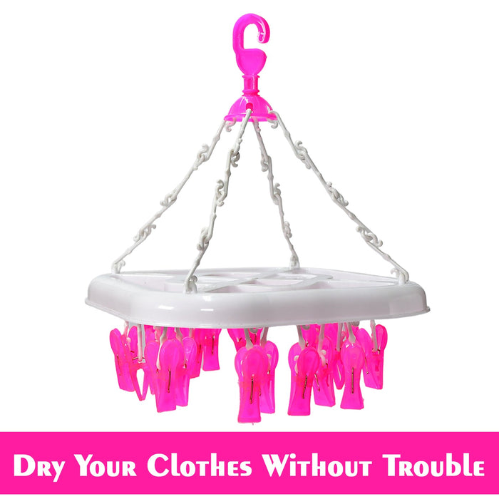 6322 PLASTIC ROUND CLOTH DRYING STAND HANGER WITH 20 CLIPS DeoDap