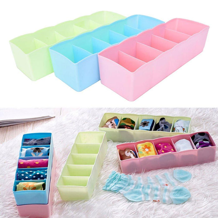 236 5-Compartments Socks/Handkerchief/Underwear Storage Box Socks Drawer Closet Organizer Storage Boxes (pack of 4) DeoDap