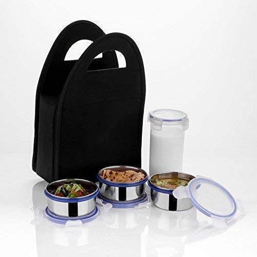 2201 Compact Stainless Steel Airtight Lunch Box Set - 4 pcs (3 Leakproof Containers and 1 Bottle) DeoDap