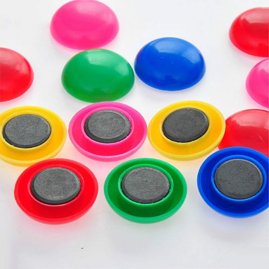 Circular plastic magnets, close-up.