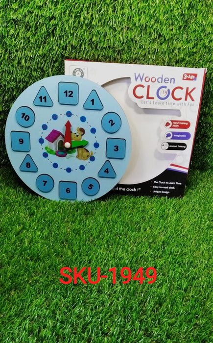 1949 AT49 Wooden Clock Toy and game for kids and babies for playing and enjoying purposes. DeoDap