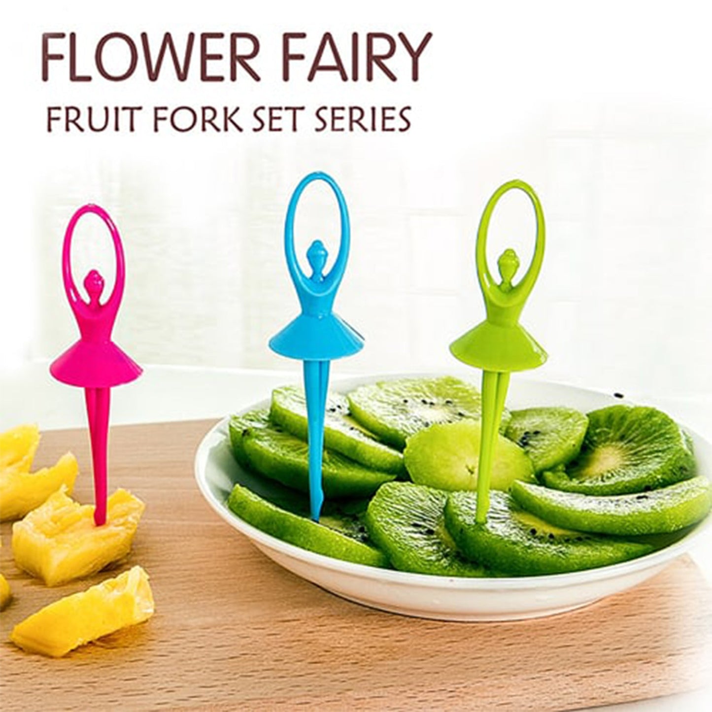 Fruit fork cutlery set with a playful dancing doll stand