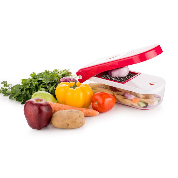 8102 Ganesh Plastic Chopper Vegetable and Fruit Cutter, Red DeoDap