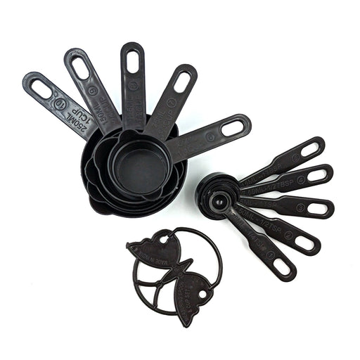 2646 Plastic Measuring Cups and Spoons (11 Pcs, Black) With butterfly shape Holder DeoDap