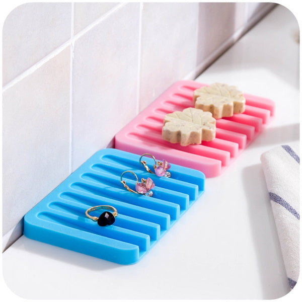 0810 Silicone Soap Holder Soap Dish Stand Saver Tray Case for Shower DeoDap