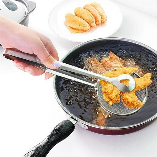 2412 2In1 Stainless Steel Filter Spoon with Clip Food Kitchen Oil-Frying Multi-Functional DeoDap