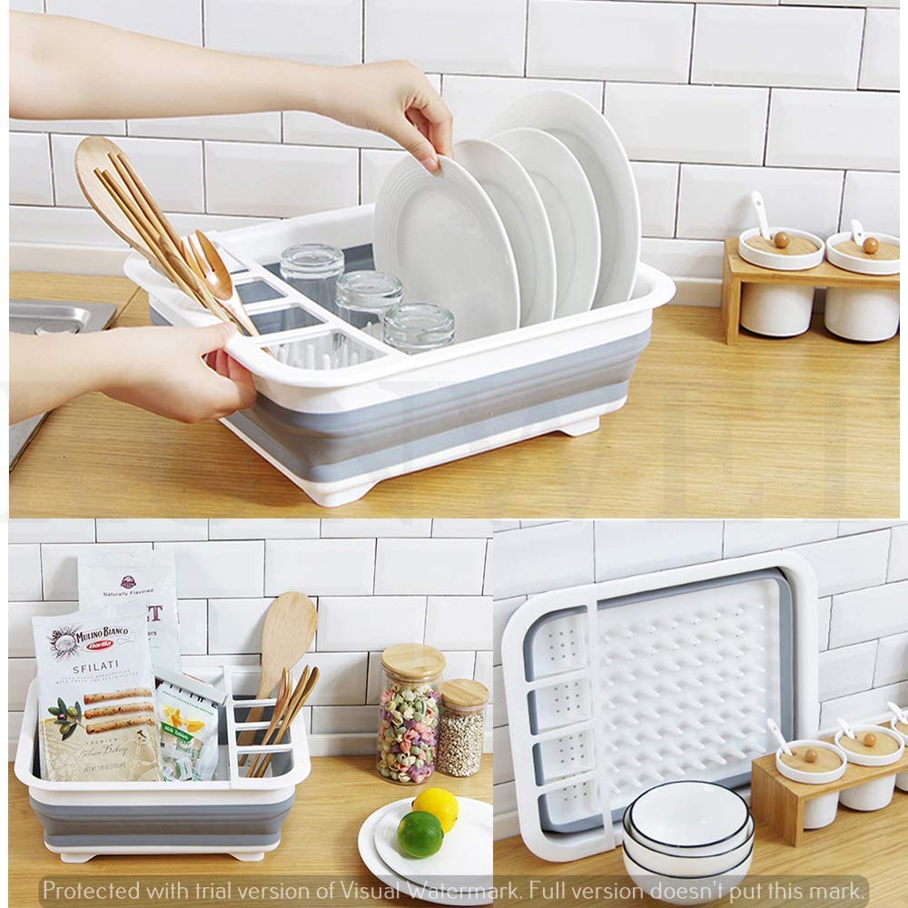 1pc Dish Drying Rack With Drainer, Dish Drying Rack For Kitchen Counter,  Dish Rack With Rotatable Spout, Dish Drainer With Utensil Holder And Knife  Sl