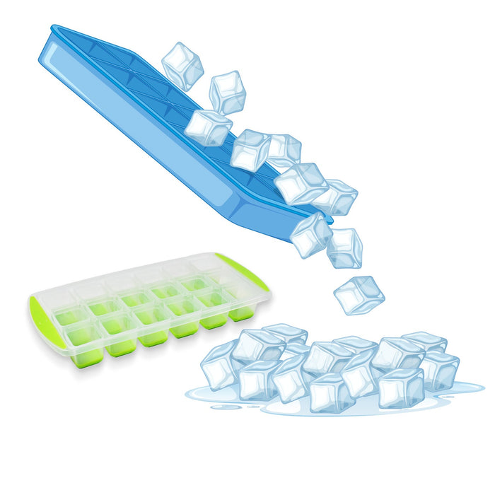 7169  18 Cavity Pop Up Ice Cube Tray Easy Release Flexible Silicone Bottom Ice Tray , Stackable Ice tray, 100% BPA Free, Food Grade for Freezer DeoDap