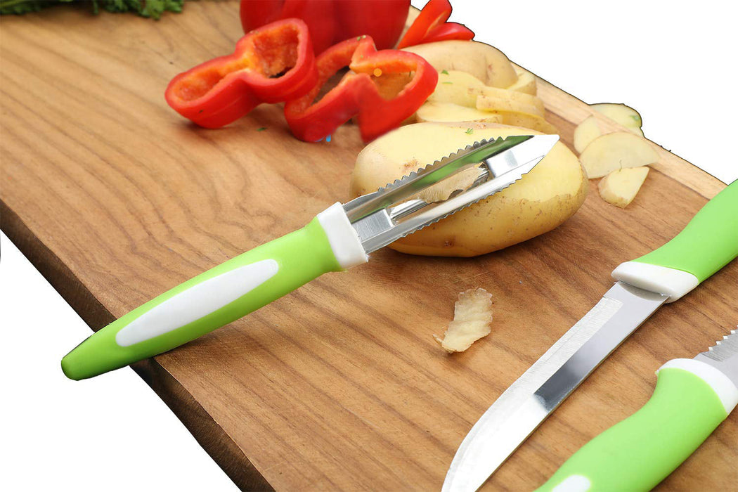 2211 Stainless Steel Knife & Peeler Set with Stand - 6 Pcs DeoDap