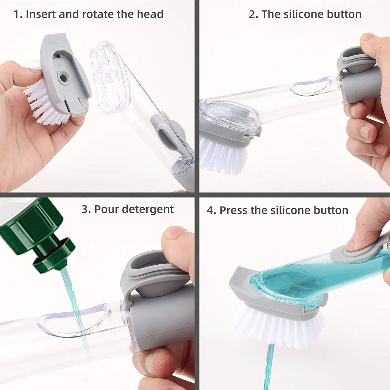 Liquid soap dispensing scrub brush