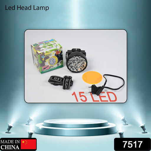 7517 Head Lamp 15 Led Long Range Rechargeable Headlamp Adjustment Lamp Use For Farmers, Fishing, Camping, Hiking, Trekking, Cycling DeoDap